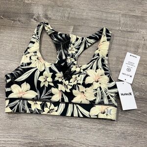Hurley Women's Black and Cream Floral Top